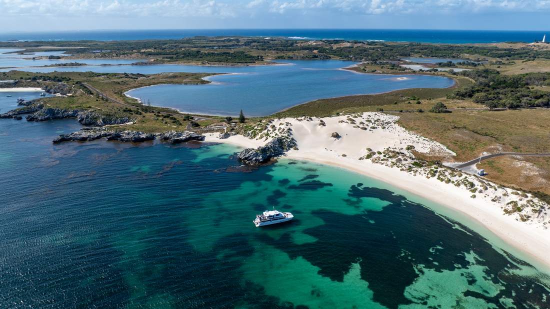 Rottnest bay from the air on the Island Escape camp