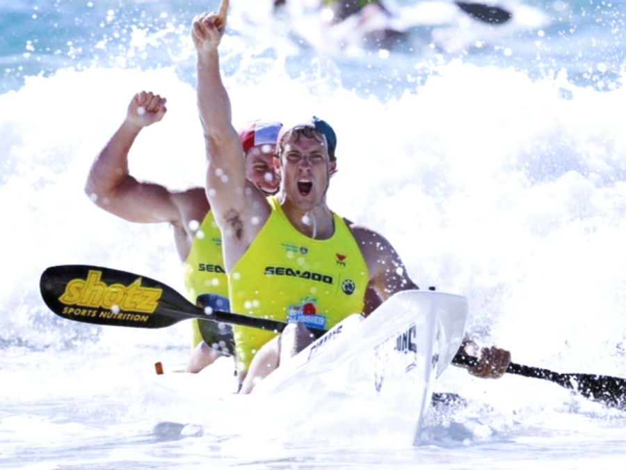 Reece Baker winning the open double ski at the Aussies